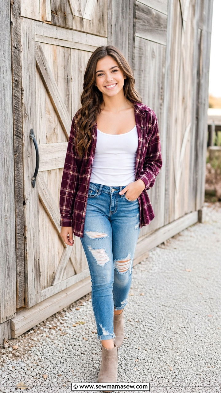 Flannel shirt and booties senior picture outfit - 30 Senior photoshoot outfit ideas
