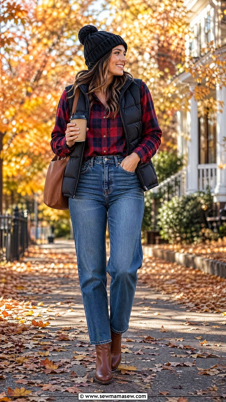 Flannel shirt and high rise jeans outfit - 35 Casual outfits for moms