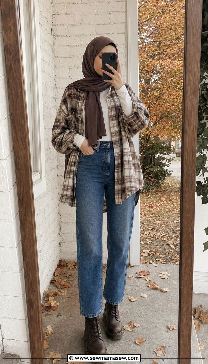 Flannel shirt and jeans hijab outfit - 35 Modest outfit ideas with hijab