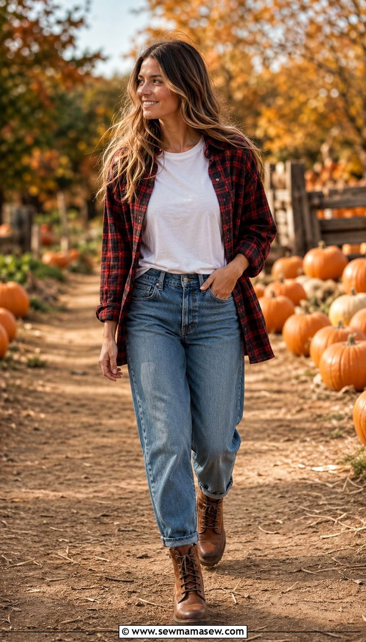 Flannel shirt and relaxed jeans outfit - 35 Outfit ideas for new moms