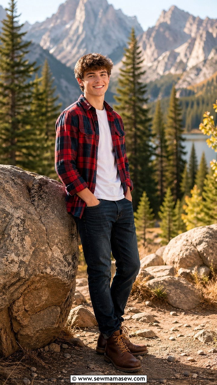 Flannel shirt over t shirt senior portrait - 30 Senior portrait outfit ideas guys