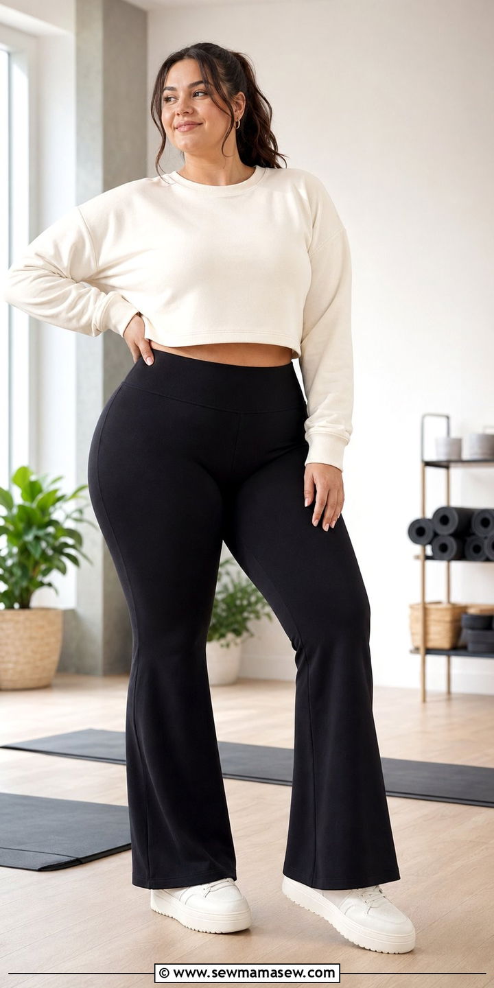 Flare Leggings with Cropped Sweatshirt - 35 Plus size workout outfits