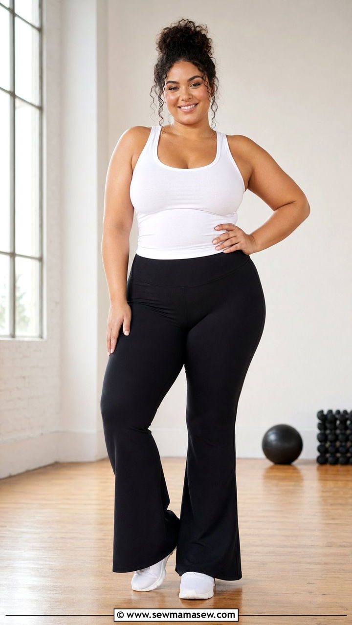 Flared Leggings With Fitted Tank - 35 Plus size workout outfit ideas