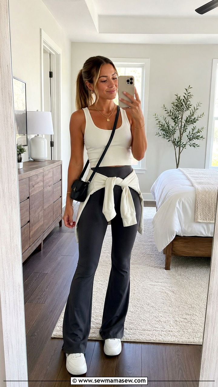 Flared Leggings and Ribbed Tank Top - 30 spring athleisure outfit ideas
