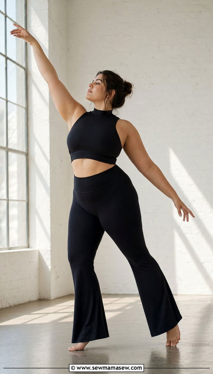 Flared Yoga Pants With Mock Neck Crop Top - 35 Plus size workout outfit ideas