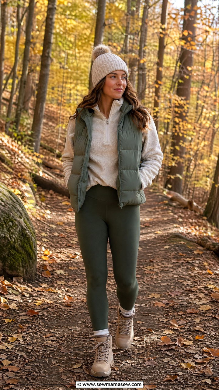 Fleece Half Zip Pullover With High Rise Leggings - 35 comfortable outfit ideas for women