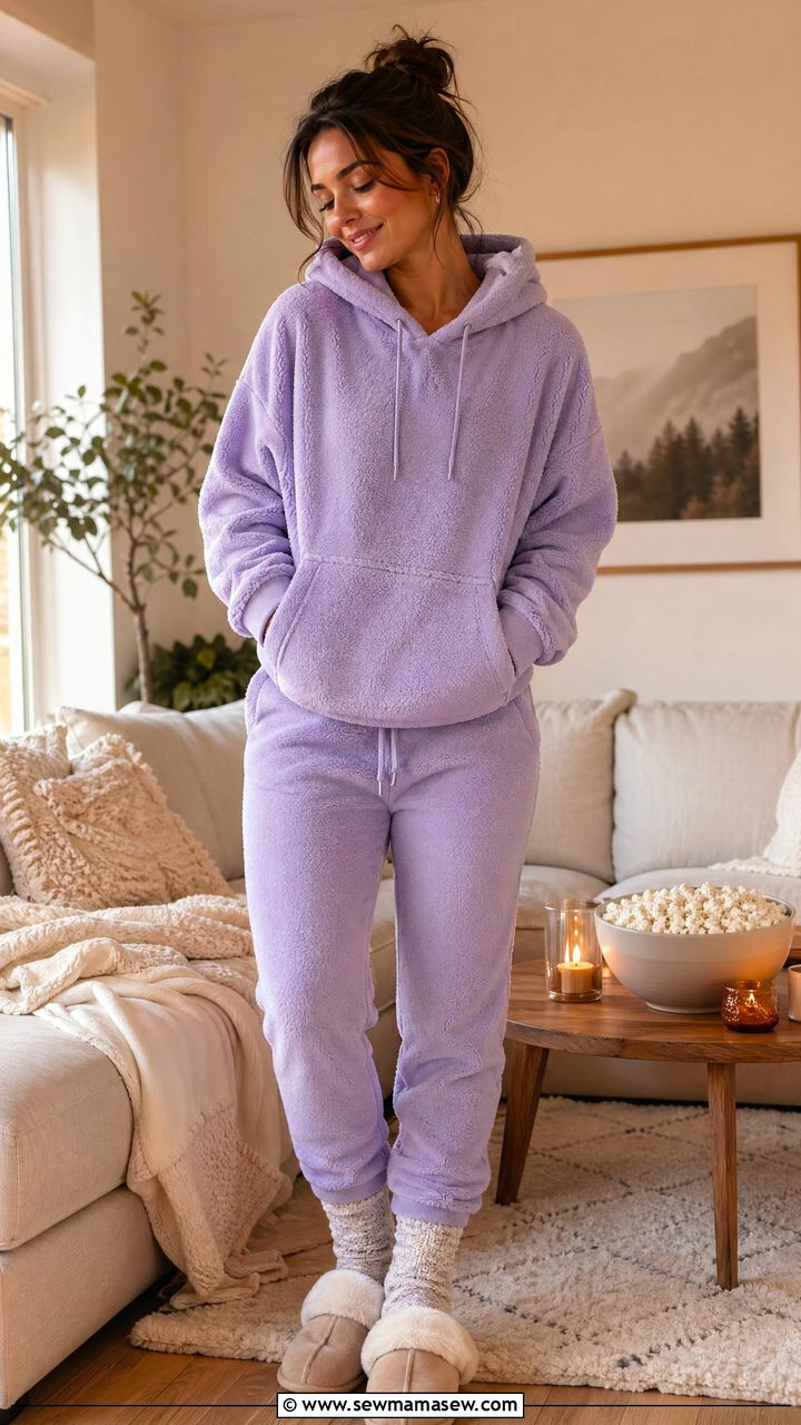 Fleece Hoodie And Joggers With Fuzzy Socks - 35 Classy loungewear outfit ideas