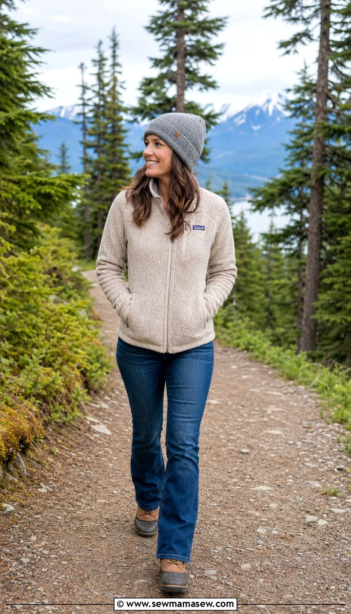 Fleece Jacket With Blue Bootcut Jeans - 30 Alaska cruise outfit ideas