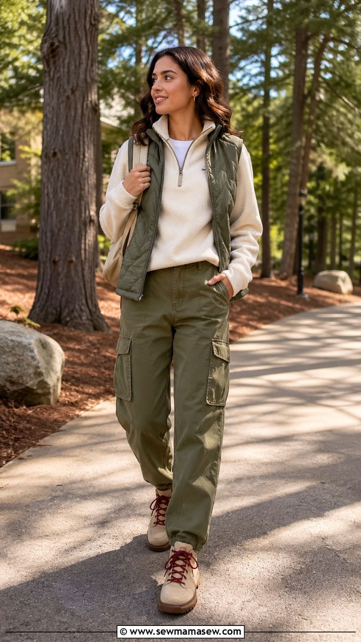 Fleece Pullover and Cargo Pants School Outfit - 30 school outfits aesthetic