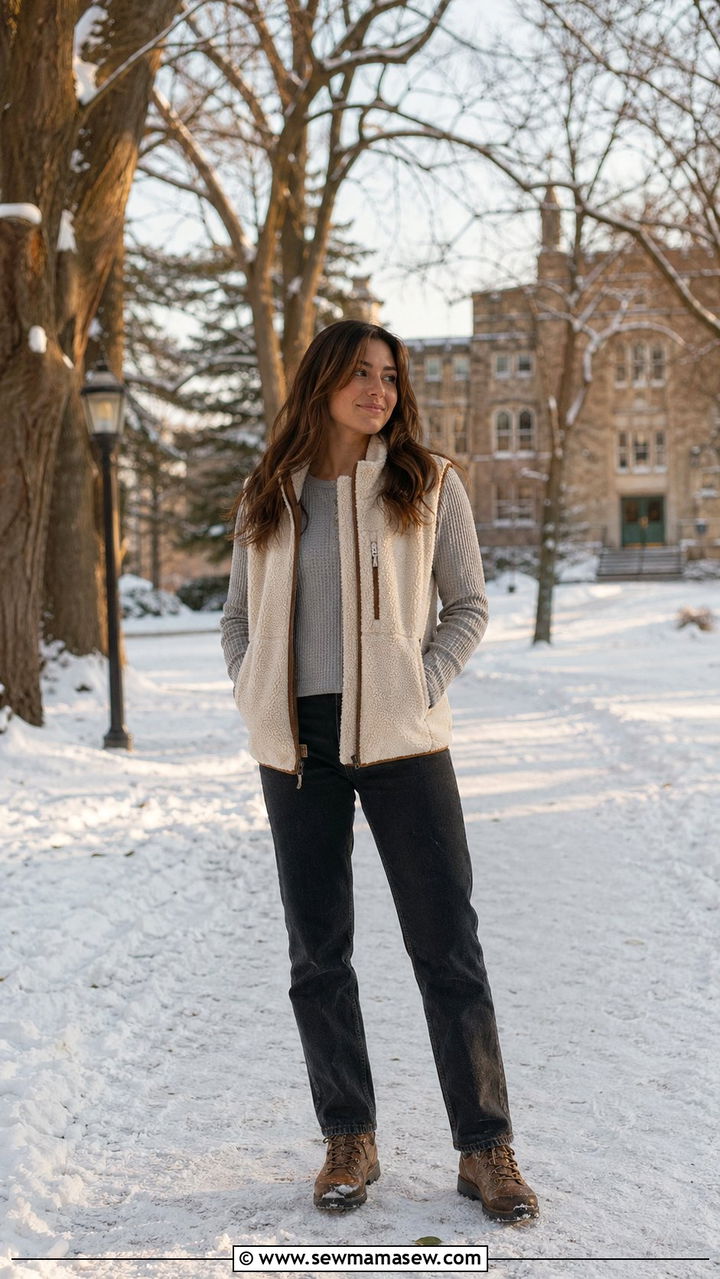 Fleece Vest And Thermal Top Outfit - 35 school outfits for women