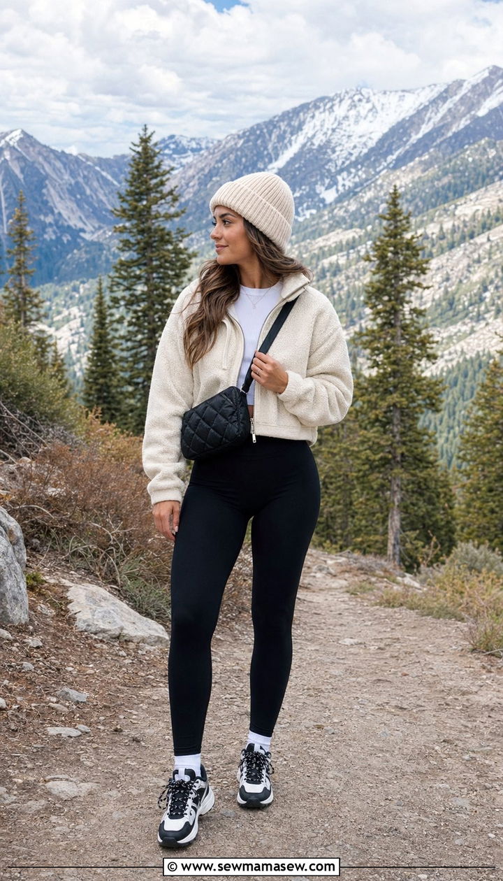 Fleece Zip Up Jacket With Leggings Outfit - 30 90s outfit ideas for women over 40