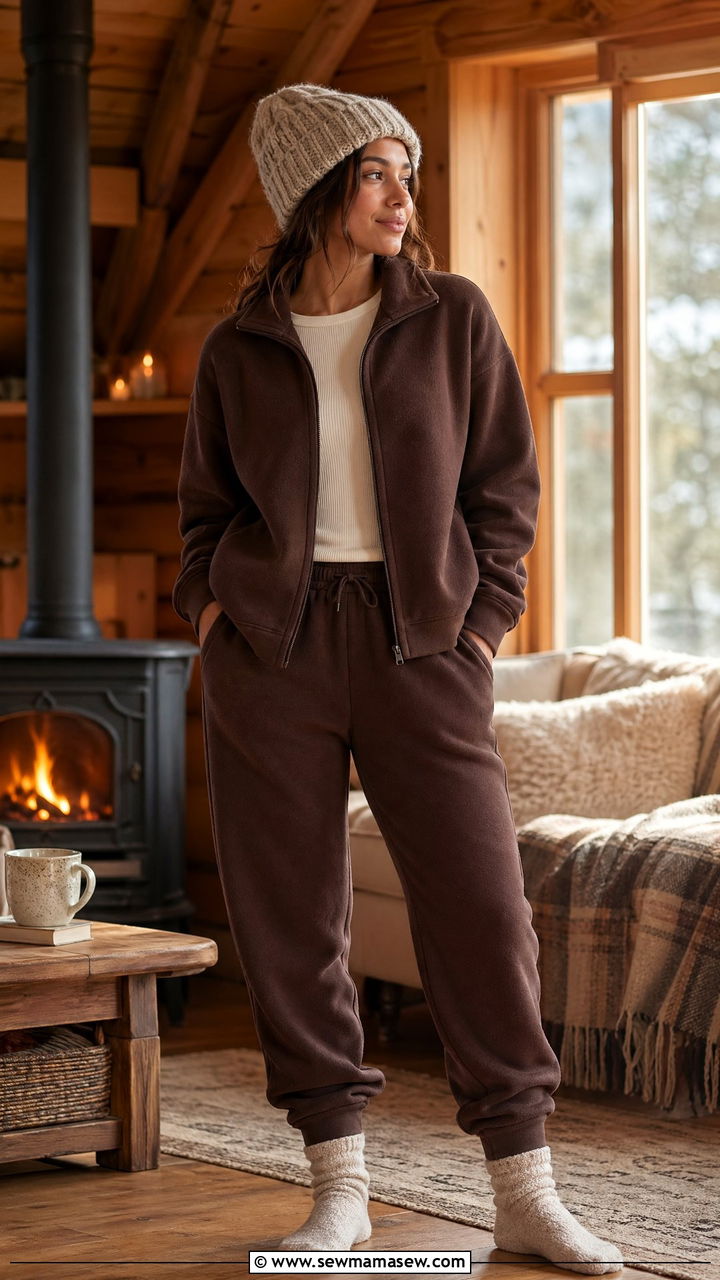 Fleece zip up and cuffed sweatpants - 35 Chic loungewear outfit ideas