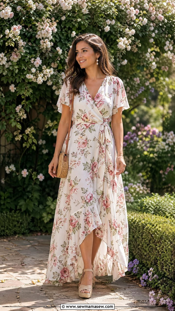 Floaty Floral Maxi Dress With Espadrille Wedges - 35 Summer London outfit ideas