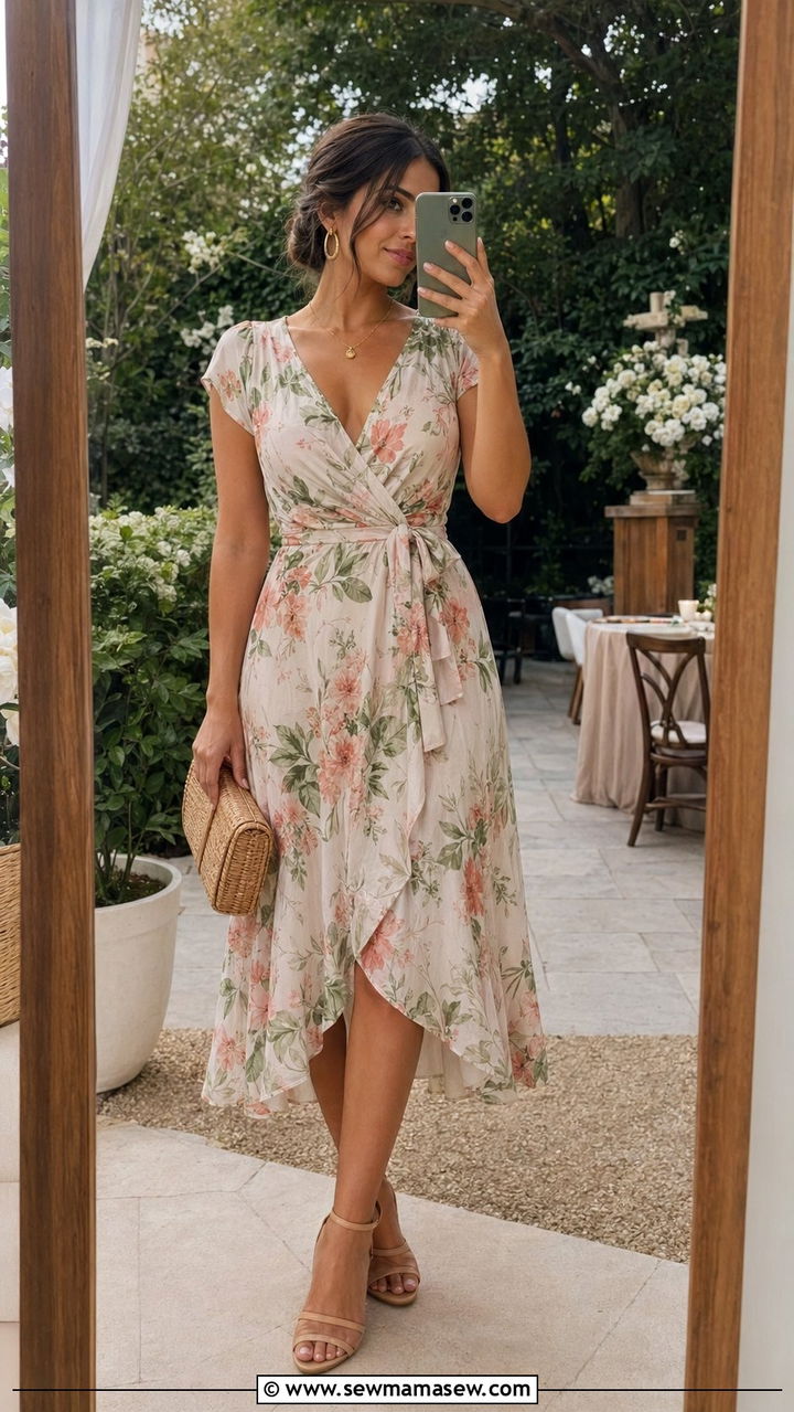 Floral A Line Dress Wedding Guest Outfit - 30 Wedding guest outfits for pear shape
