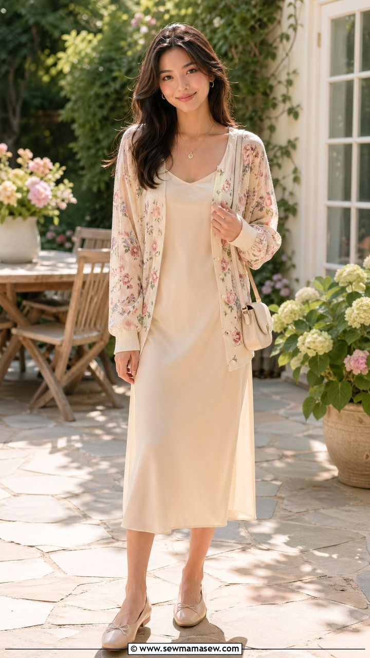 Floral Cardigan Over Slip Dress - 35 spring floral outfit ideas