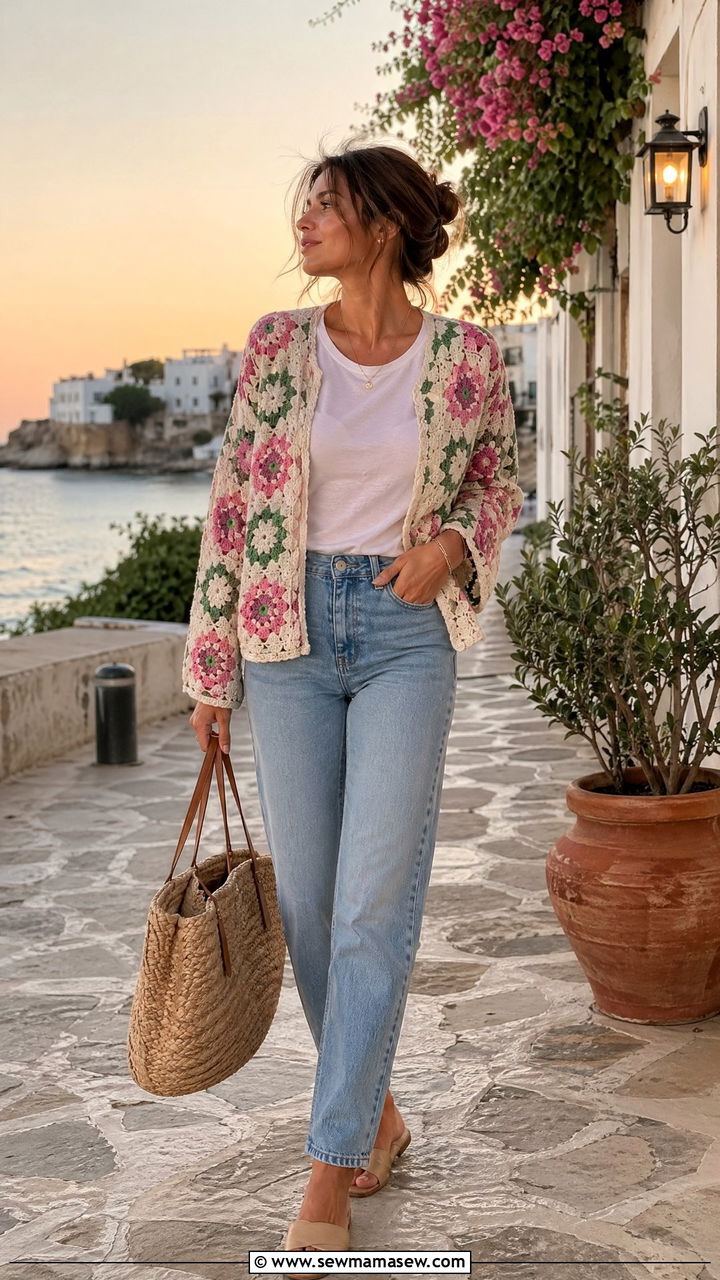 Floral Cardigan With Jeans - 35 summer floral outfit ideas