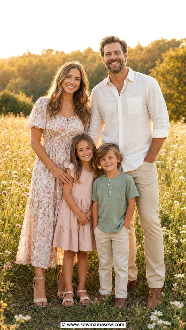 Floral Dress With Solid Neutrals Family Outfits - 30 What to wear for summer family photos