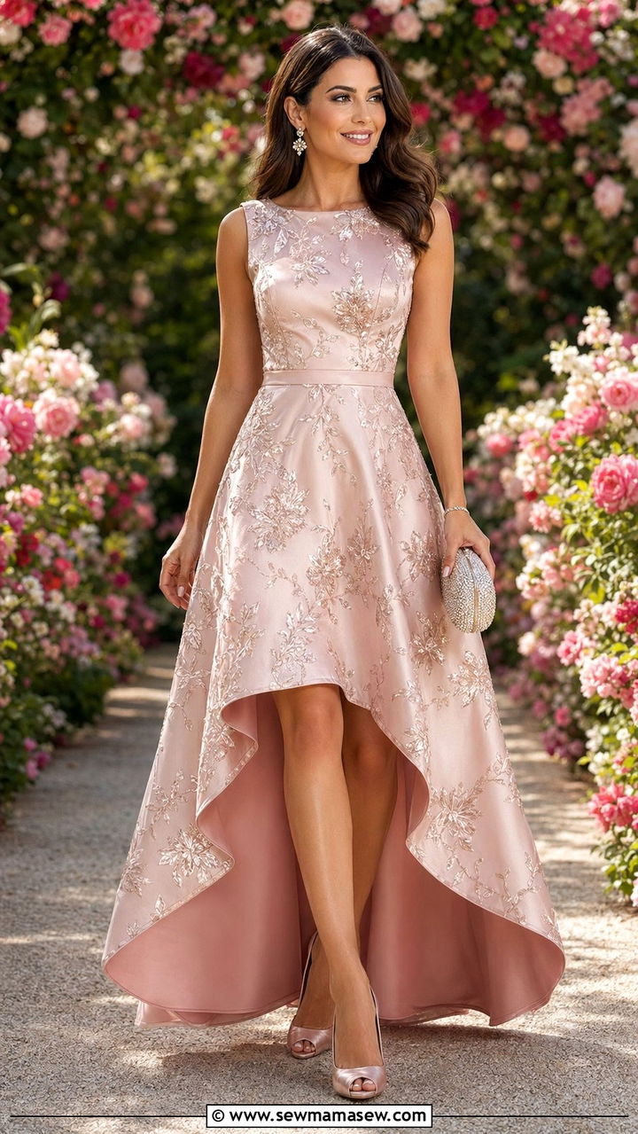 Floral Embroidered High Low Dress - 30 Wedding guest outfits for mom