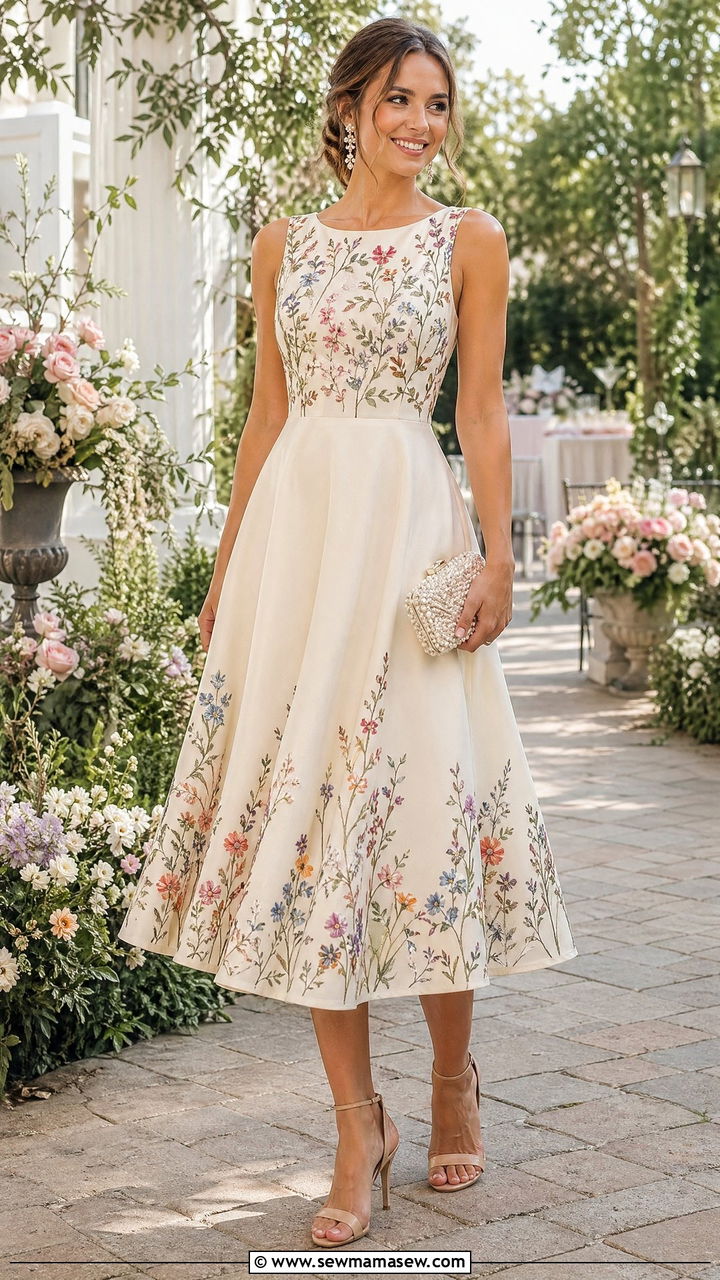 Floral Embroidery Dress With Nude Heels - 35 Spring floral print outfits