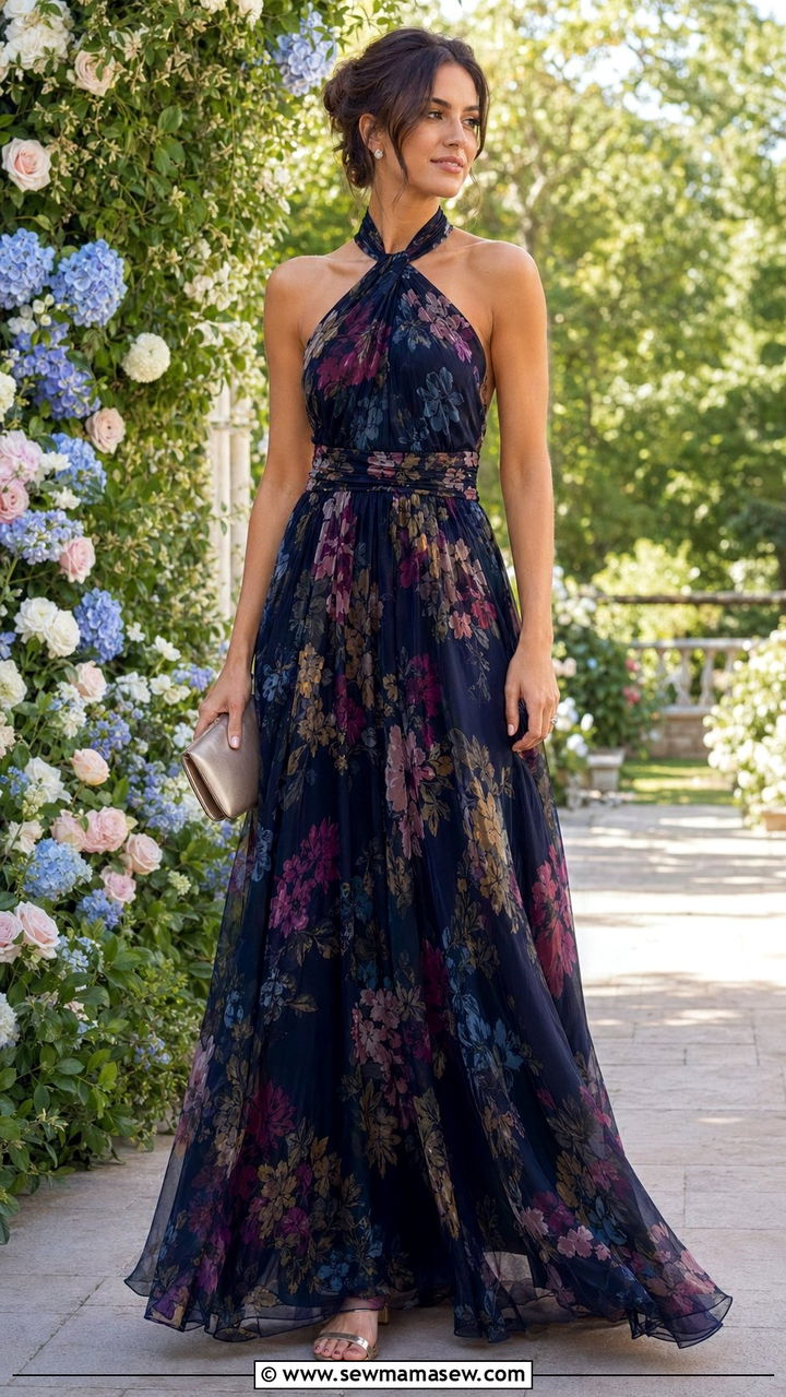 Floral Floor Length Gown - 30 Black tie wedding guest outfit ideas