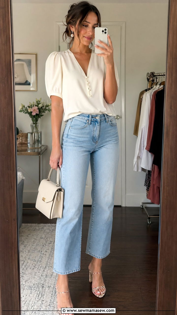 Floral Heels With Cropped Jeans - 35 Spring floral print outfits