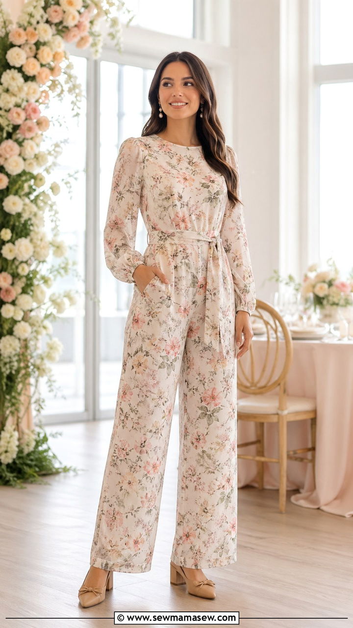 Floral Jumpsuit with Heels - 30 spring modest outfit ideas