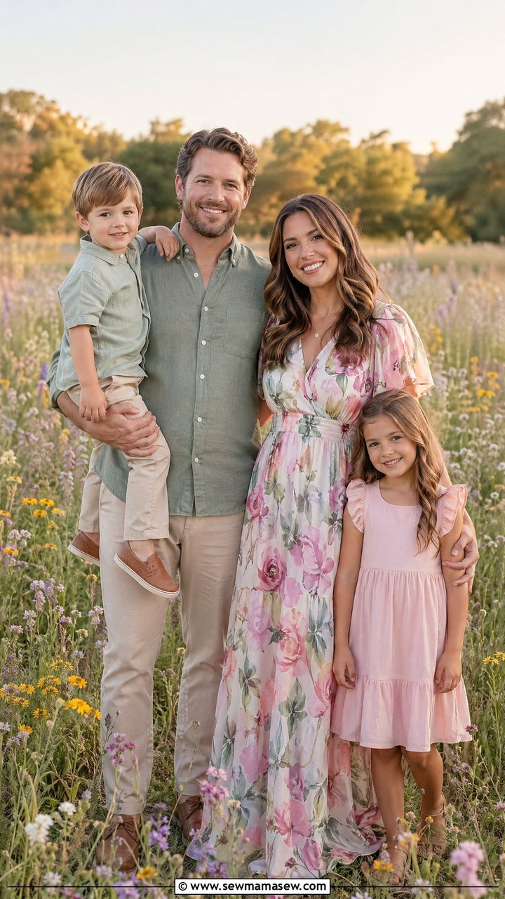 Floral Maxi Dress Family Photo Look - 35 spring family photoshoot outfit ideas