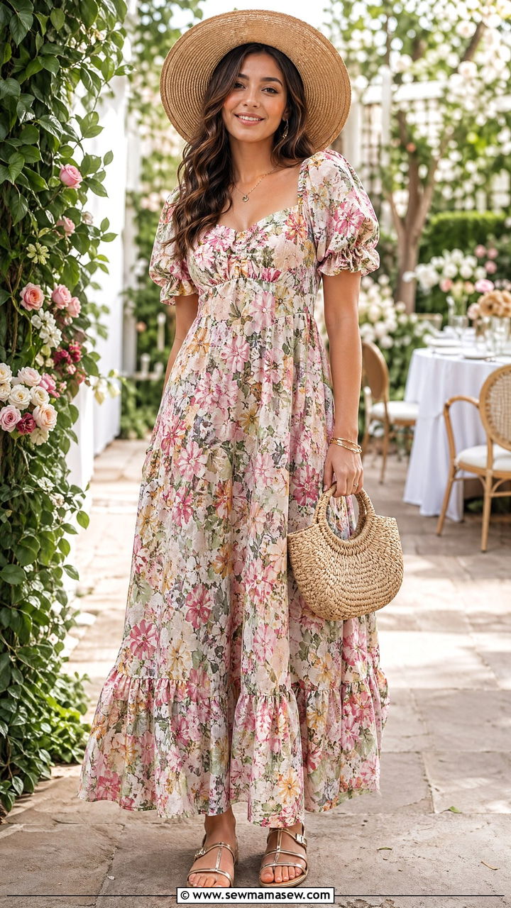Floral Maxi Dress Outfit With Strappy Sandals - 35 Trendy spring outfits