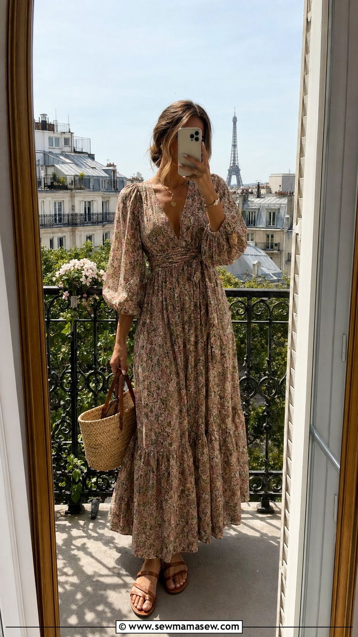 Floral Maxi Dress Paris Summer Look - 35 Paris summer outfit ideas
