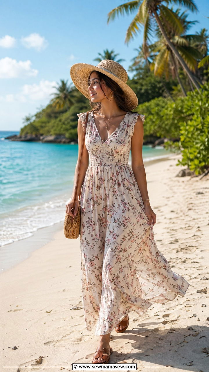 Floral Maxi Dress With Flat Sandals - 35 Cute outfits for petite women