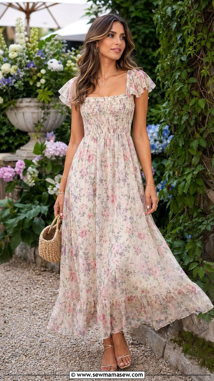 Floral Maxi Dress With Strappy Sandals - 35 Romantic outfit ideas