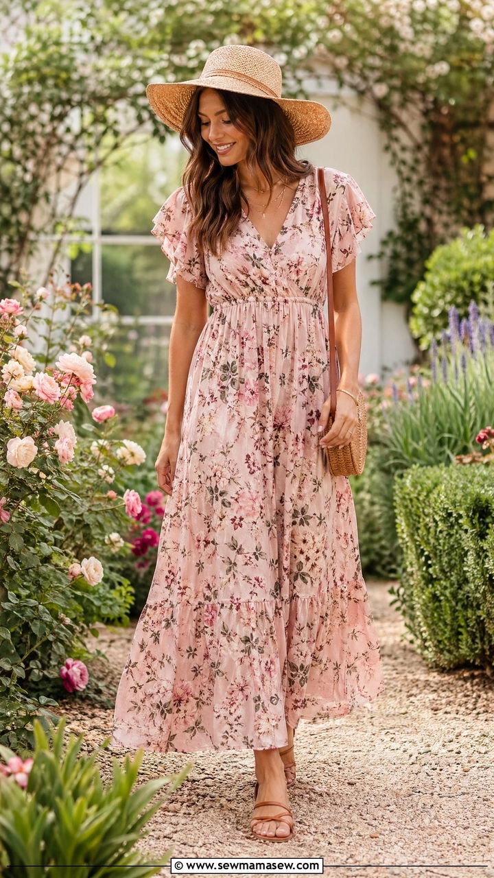 Floral Maxi Dress With Strappy Sandals - 35 Spring floral print outfits