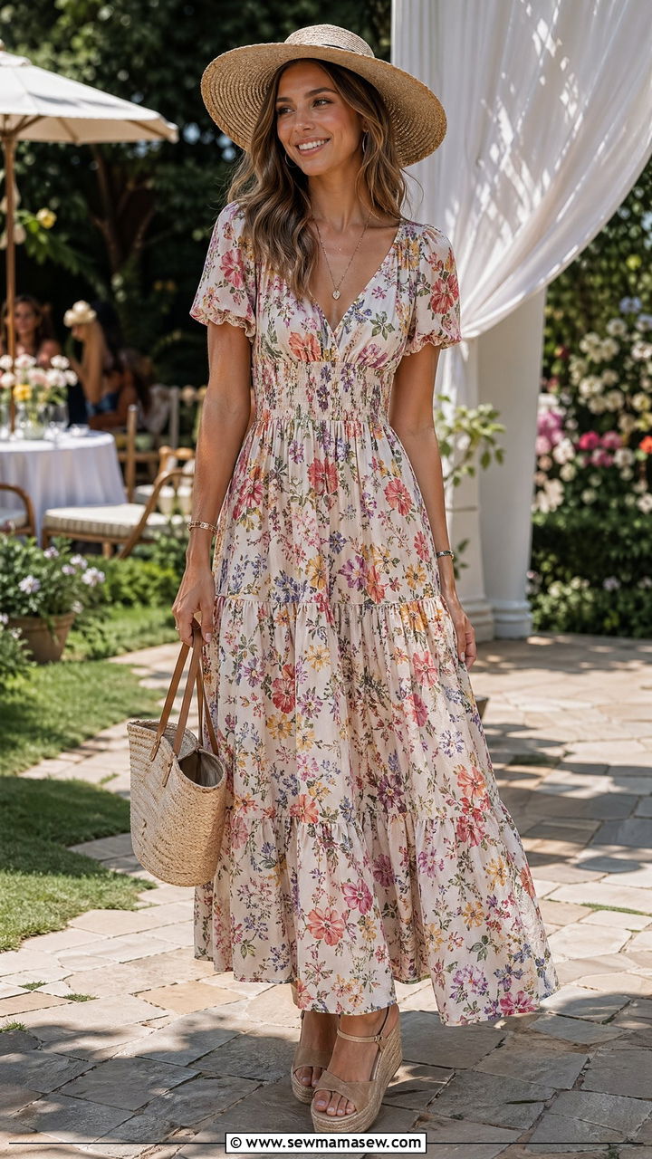 Floral Maxi Dress and Espadrille Wedges for Tall Women - 35 Cute outfits for tall women