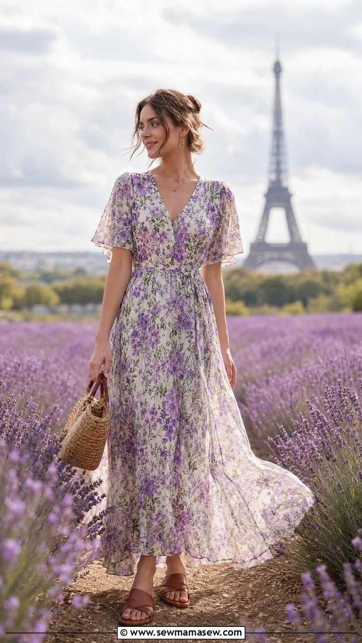 Floral Maxi Dress and Flat Leather Sandals Outfit - 35 Paris outfits 2026