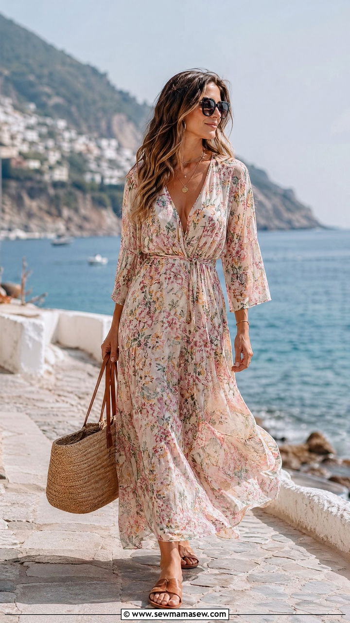 Floral Maxi Dress and Woven Tote Bag Outfit - 35 Summer wardrobe ideas