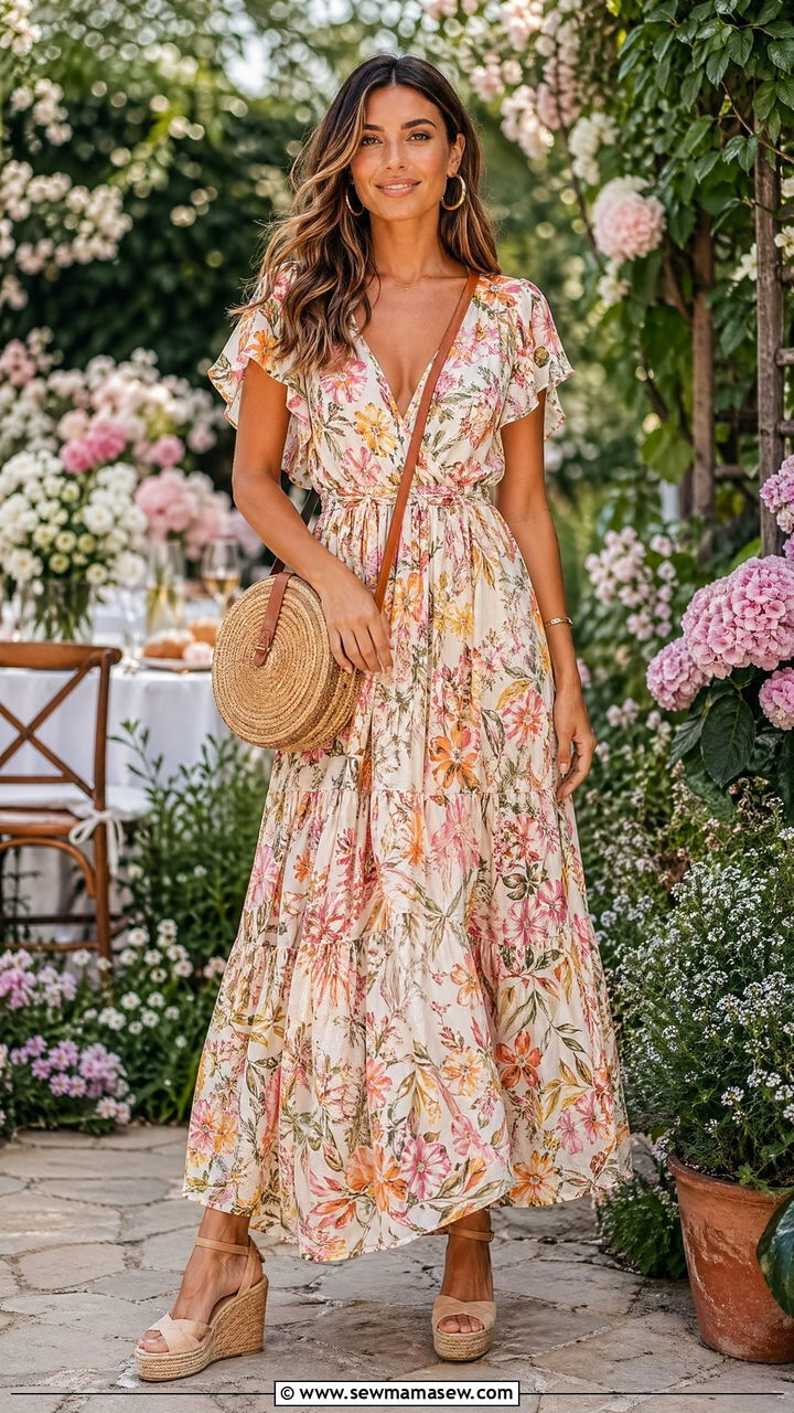 Floral Maxi Dress with Espadrilles - 35 Spring garden party outfit ideas