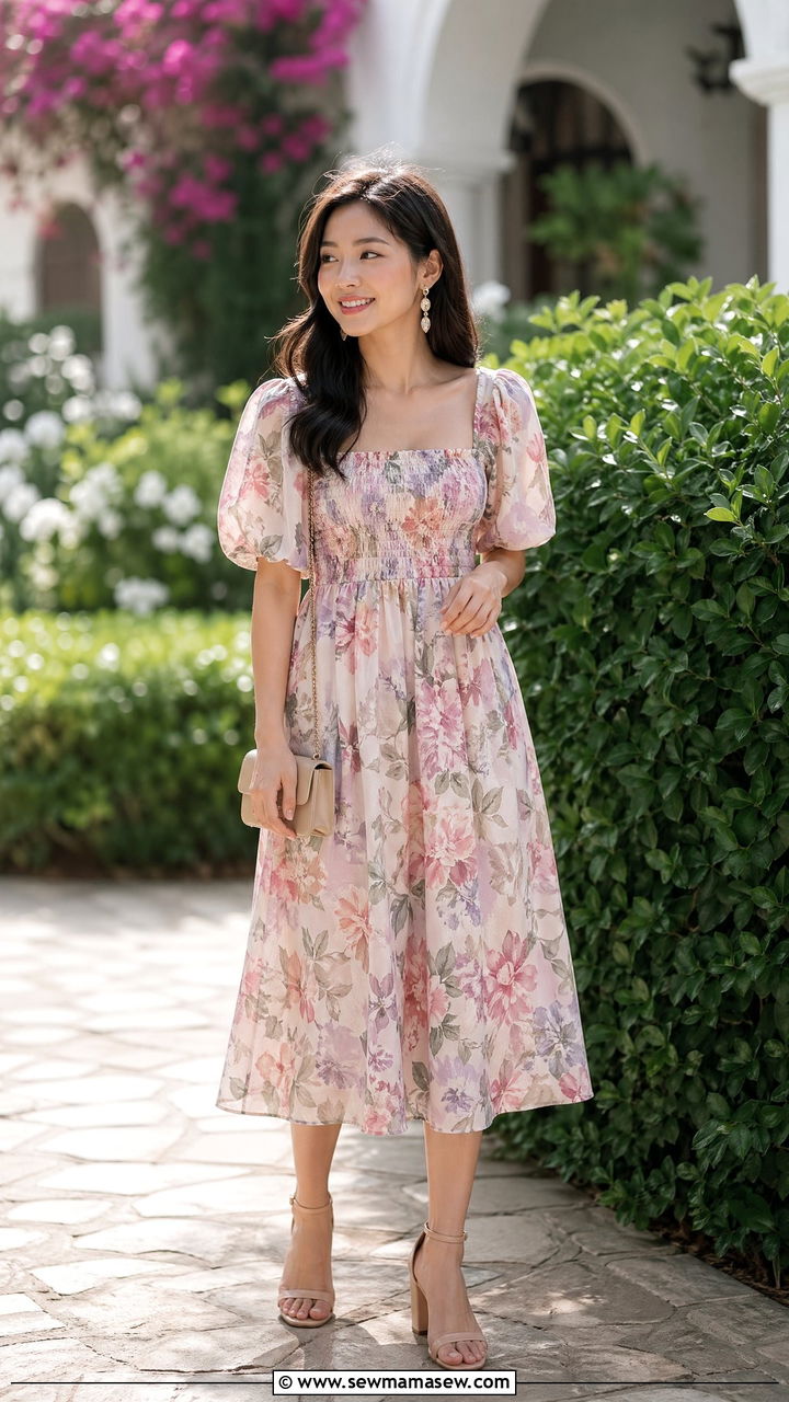 Floral Midi Dress Outfit for Petite Wedding Guest - 35 Wedding guest outfits petite women