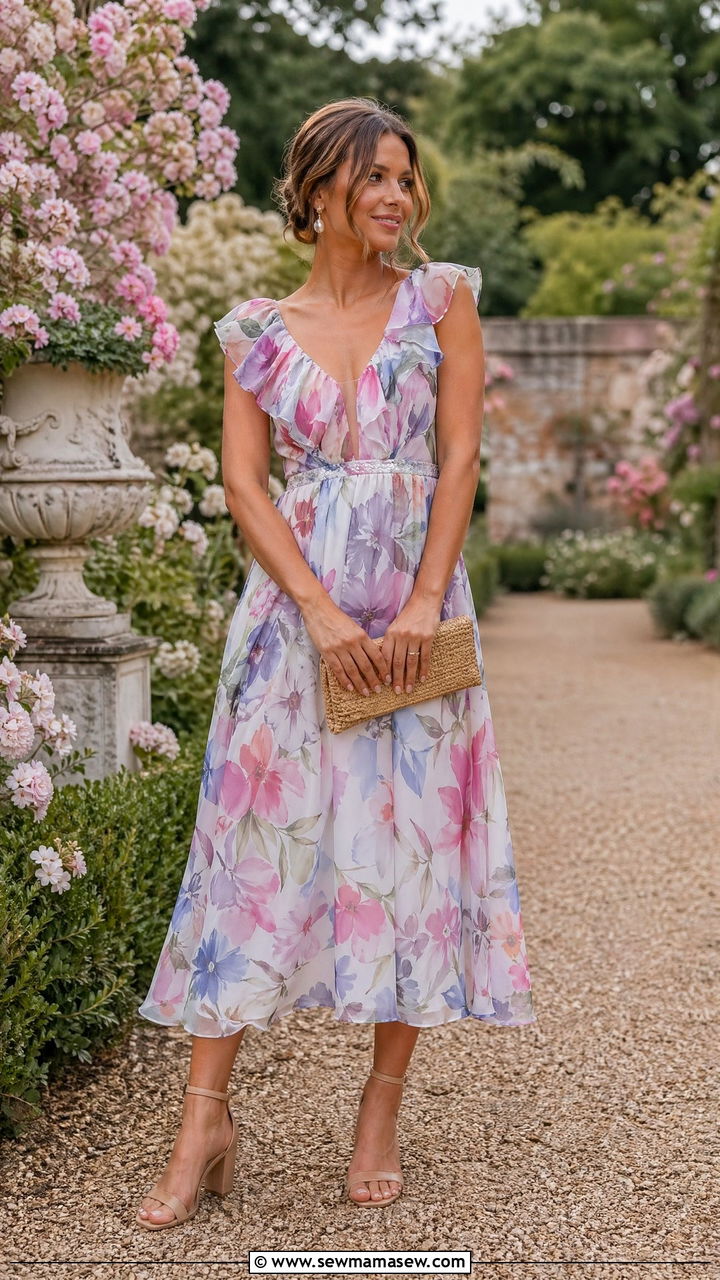 Floral Midi Dress Outfit - 35 Cute wedding guest outfits