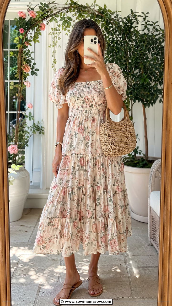 Floral Midi Dress Spring Outfit - 35 spring chic outfit ideas