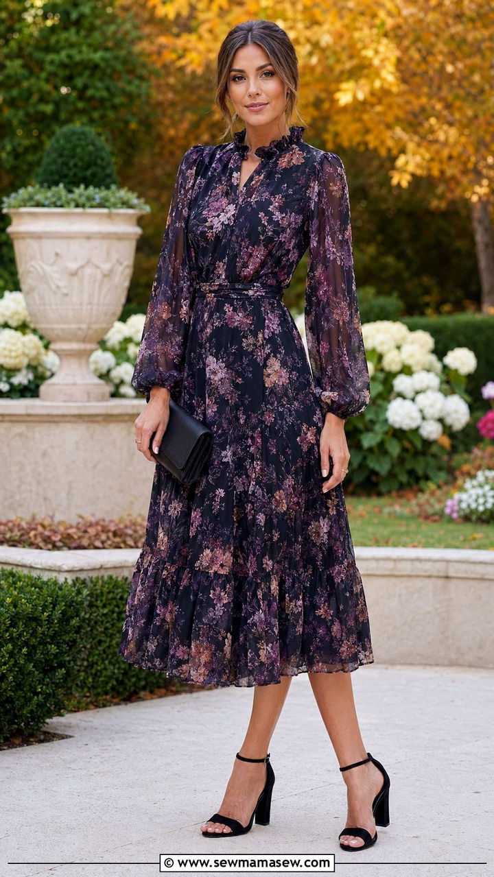Floral Midi Dress Wedding Guest Outfit - 35 Modest wedding guest outfits