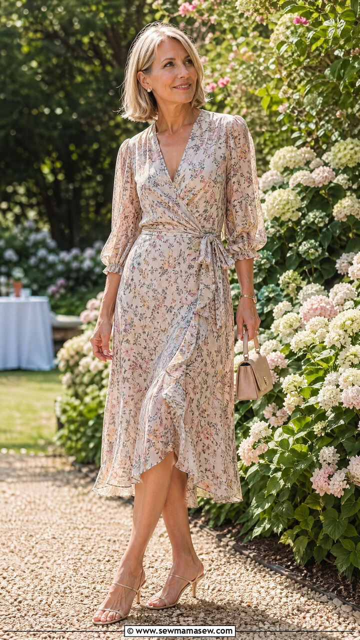 Floral Midi Dress With Kitten Heels - 35 Chic outfit ideas for women over 40