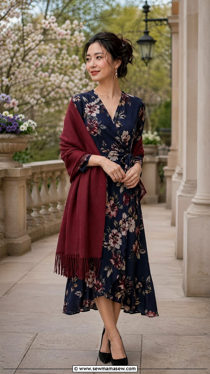 Floral Midi Dress With Shawl For Classical Concert - 35 Classical concert outfit ideas