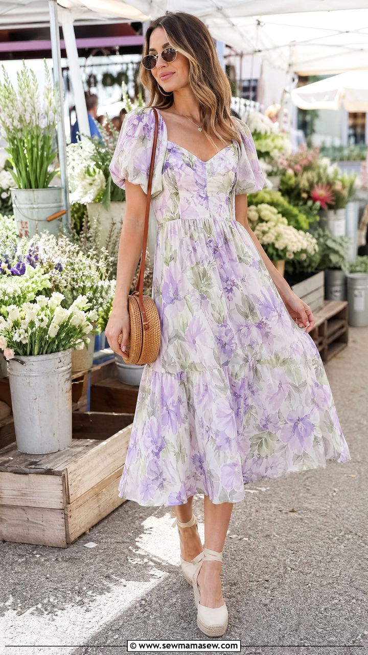 Floral Midi Dress with Espadrilles - 35 Classy spring outfits