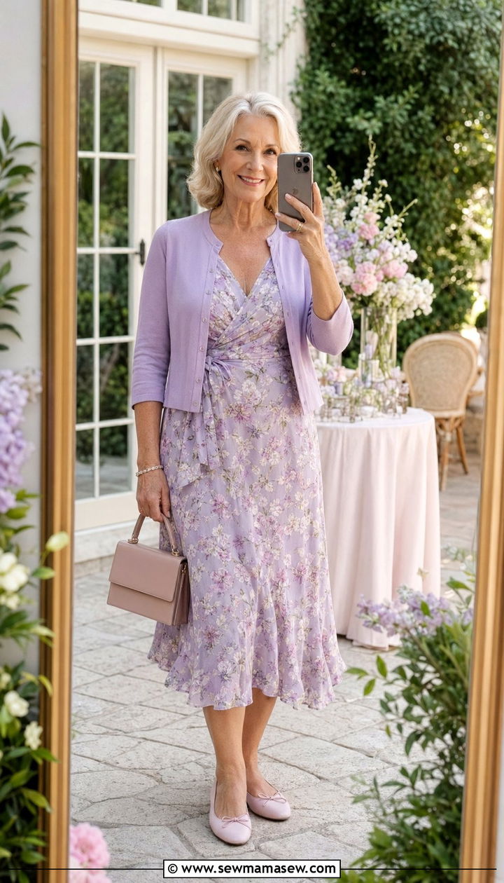 Floral Midi Dress with a Cropped Cardigan - 30 Best dresses for women over 60