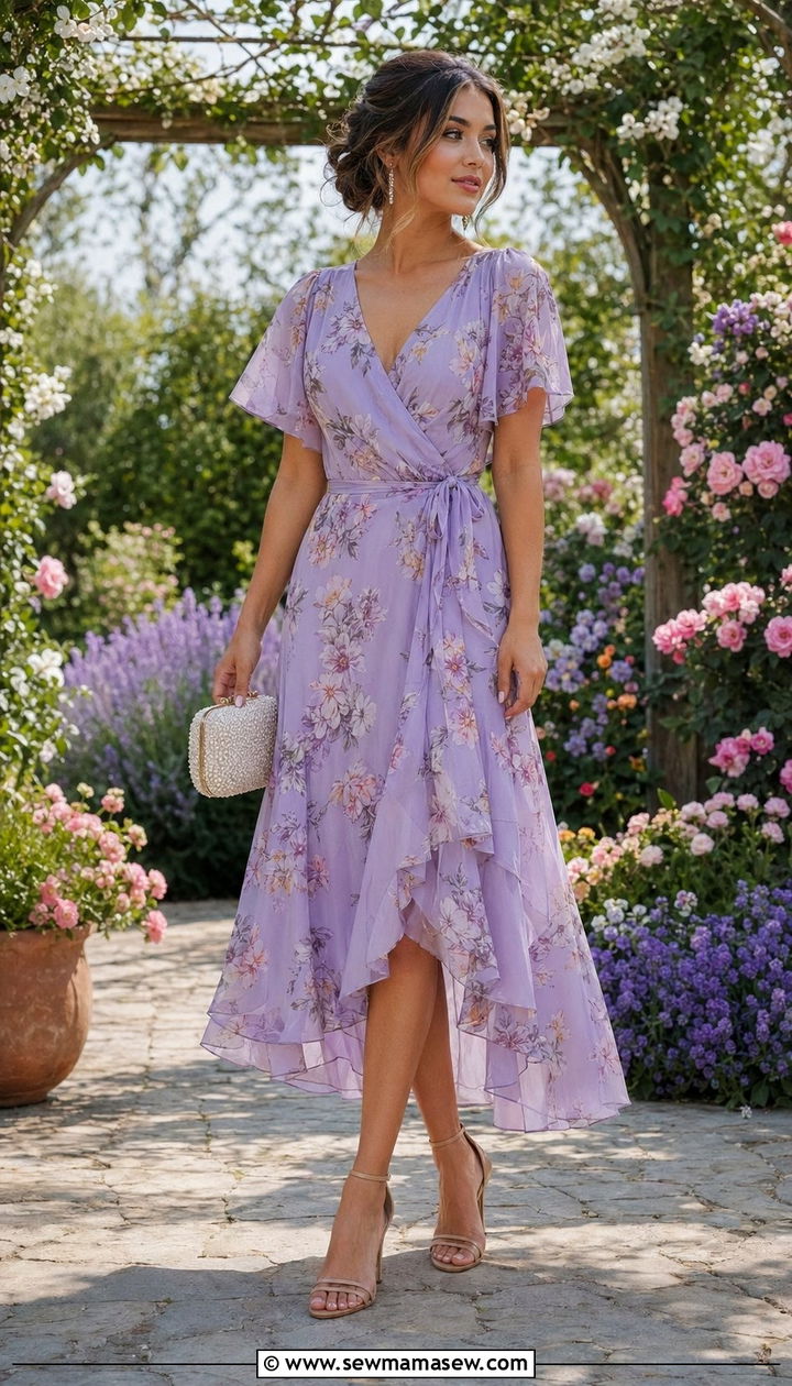 Floral Midi Wrap Dress Wedding Guest Outfit - 30 wedding guest outfits aesthetic