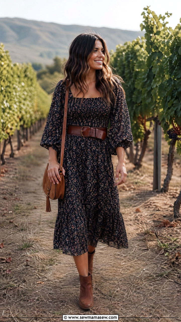 Floral Peasant Dress With Ankle Boots - 35 Spring floral print outfits