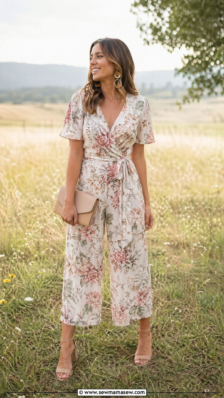 Floral Print Jumpsuit for Petite Wedding Guest - 35 Wedding guest outfits petite women
