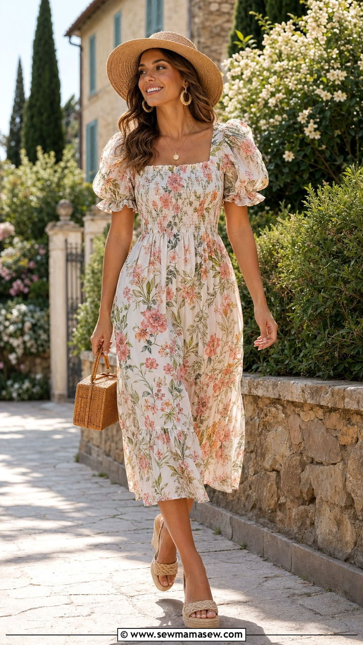 Floral Print Midi Dress Wedding Guest Outfit - 30 Wedding guest outfits summer 2026