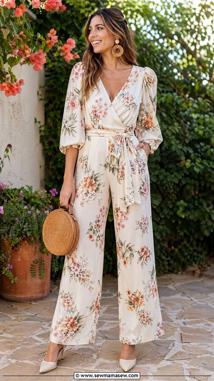 Floral Print Wrap Jumpsuit For Wedding - 35 Wedding guest outfits for tall women