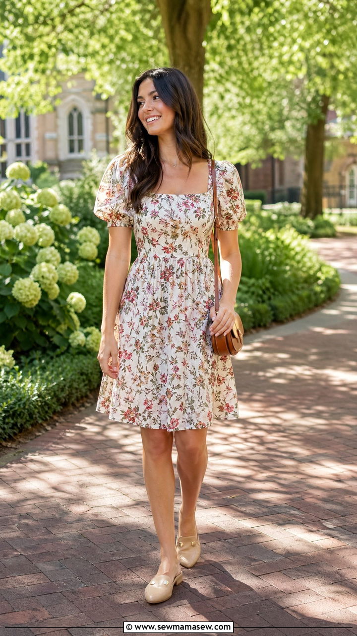 Floral Puff Sleeve Dress - 35 Summer outfits for college